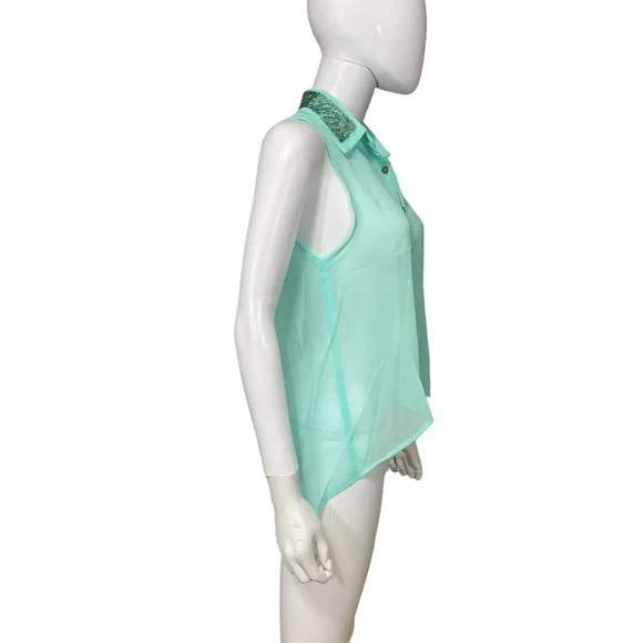 Women’s Sleeveless Mint Sequins Button Top
New - Picture 6 of 7